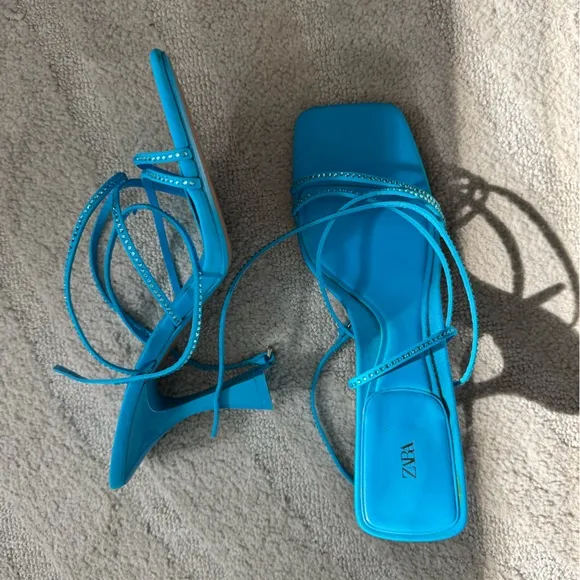 Zara Blue Rhinestone Sandal Heels
