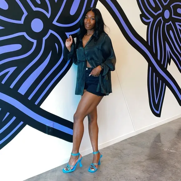 Zara Blue Rhinestone Sandal Heels