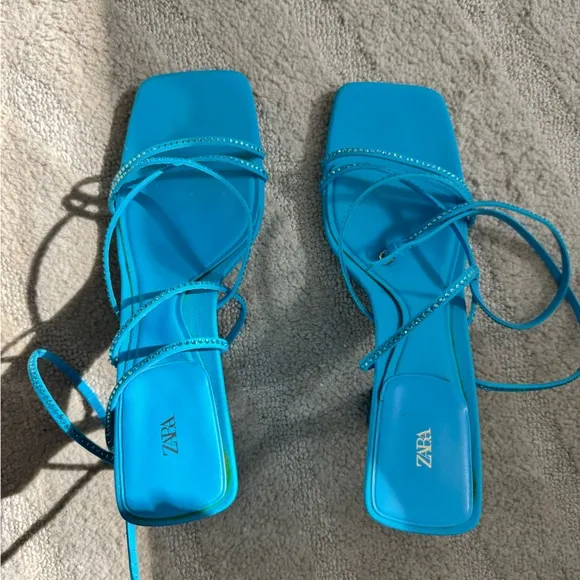 Zara Blue Rhinestone Sandal Heels