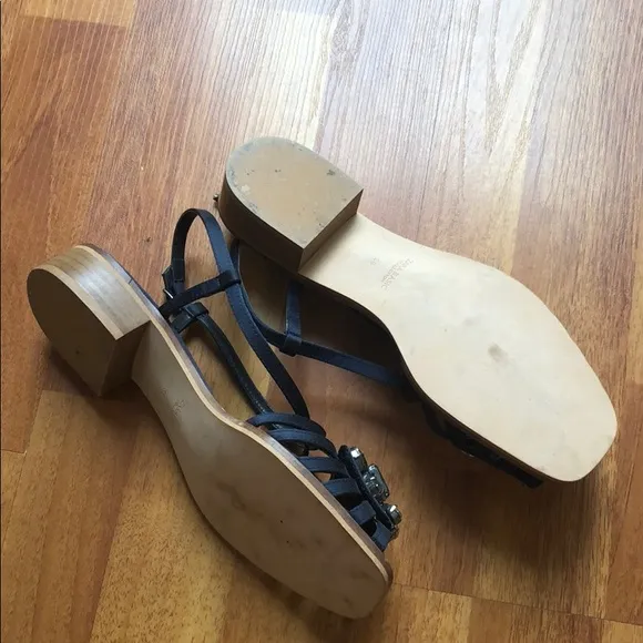 Zara blue satin embellished straps sandals 7.5