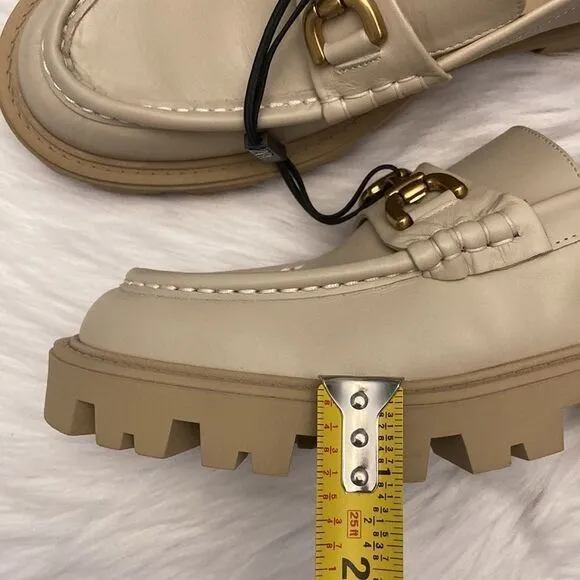 Zara Chunky Nude Beige Leather Loafers Shoes Size 11