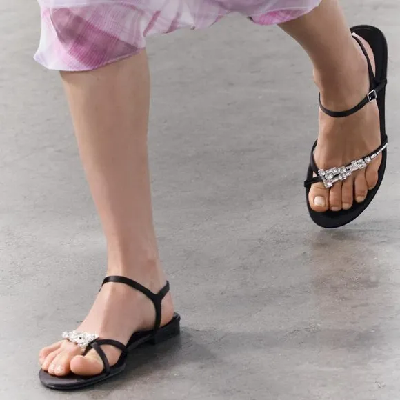ZARA EMBELLISHED FLAT SANDALS