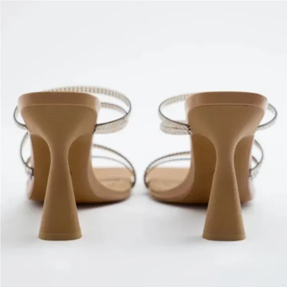 ZARA HEELED SANDALS WITH RHINESTONE Tan Sandals with Transparent Straps.9us/40