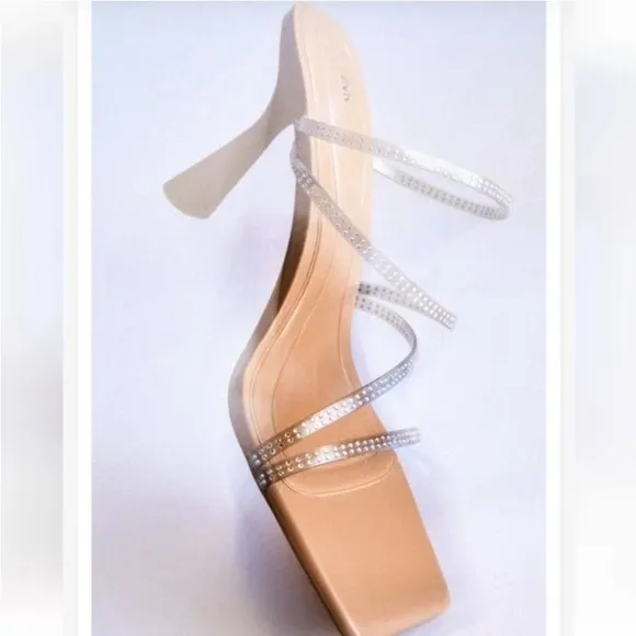 ZARA HEELED SANDALS WITH RHINESTONE Tan Sandals with Transparent Straps.9us/40
