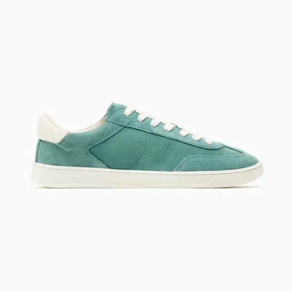 Zara Leather Athletic Lace-up Sneakers Shoes comfort SoleTurquoise Blue NWT