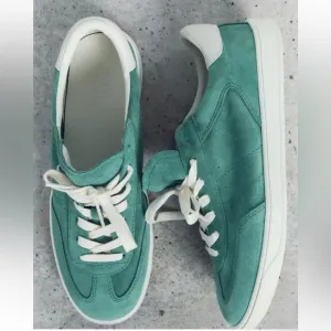 Zara Leather Athletic Lace-up Sneakers Shoes comfort SoleTurquoise Blue NWT