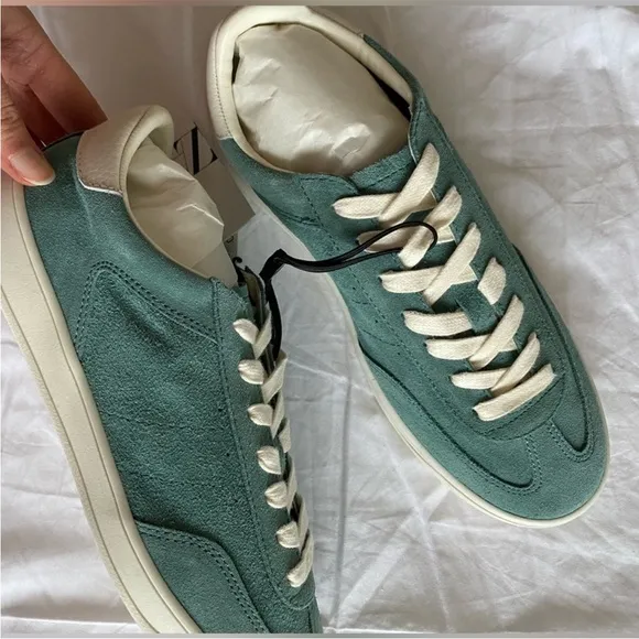 Zara Leather Athletic Lace-up Sneakers Shoes comfort SoleTurquoise Blue NWT