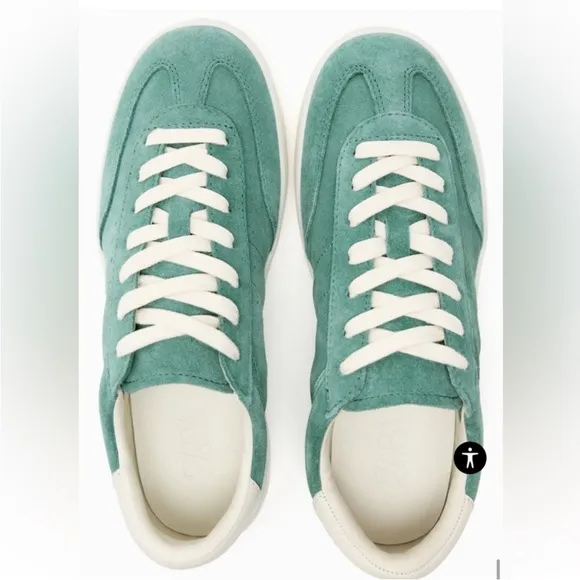 Zara Leather Athletic Lace-up Sneakers Shoes comfort SoleTurquoise Blue NWT