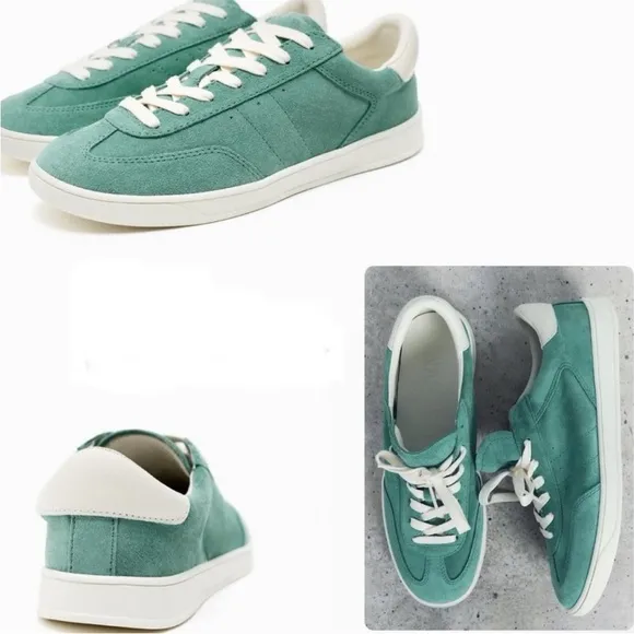 Zara Leather Athletic Lace-up Sneakers Shoes comfort SoleTurquoise Blue NWT