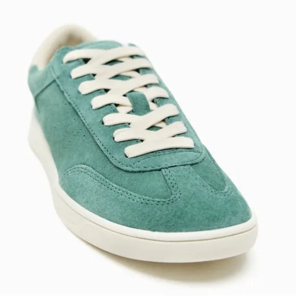 Zara Leather Athletic Lace-up Sneakers Shoes comfort SoleTurquoise Blue NWT