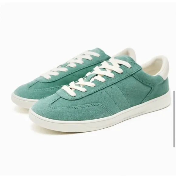 Zara Leather Athletic Lace-up Sneakers Shoes comfort SoleTurquoise Blue NWT