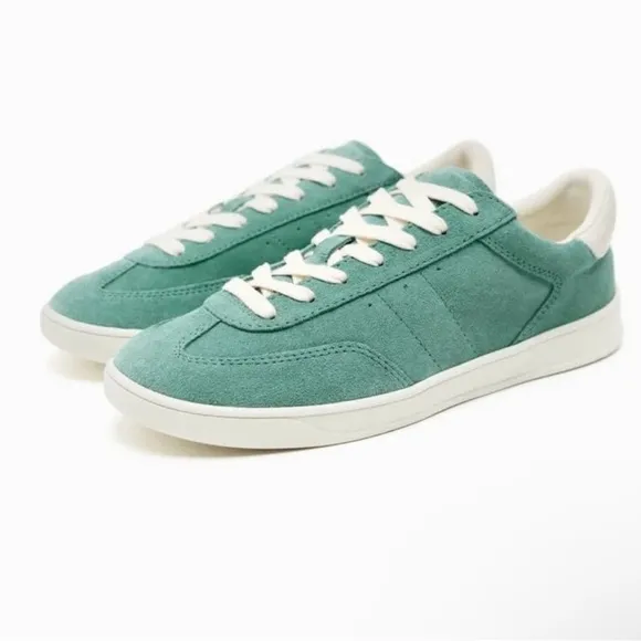 Zara Leather Athletic Lace-up Sneakers Shoes comfort SoleTurquoise Blue NWT