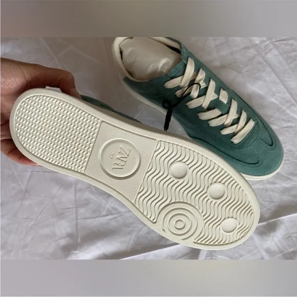 Zara Leather Athletic Lace-up Sneakers Shoes comfort SoleTurquoise Blue NWT