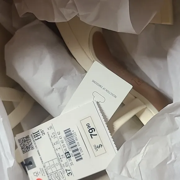 ZARA LEATHER STRAPPY HIGH-HEEL SANDALS ECRU WHITE SIZE 6.5 | 2303/010