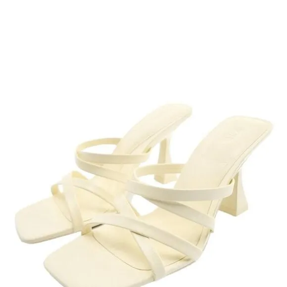 ZARA LEATHER STRAPPY HIGH-HEEL SANDALS ECRU WHITE SIZE 6.5 | 2303/010