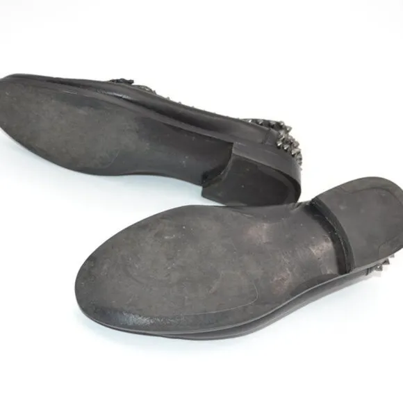 ZARA Spiked Studded Soft Black Real Genuine Leather Loafers Oxford Shoes 6.5