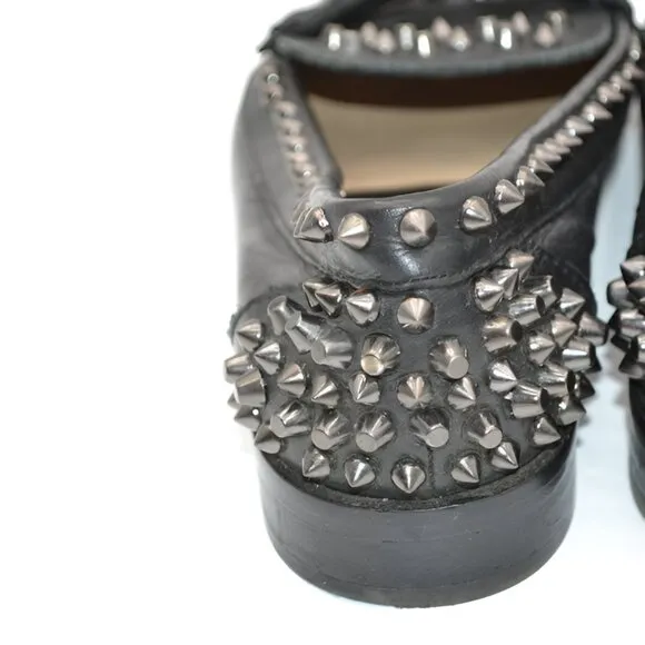 ZARA Spiked Studded Soft Black Real Genuine Leather Loafers Oxford Shoes 6.5