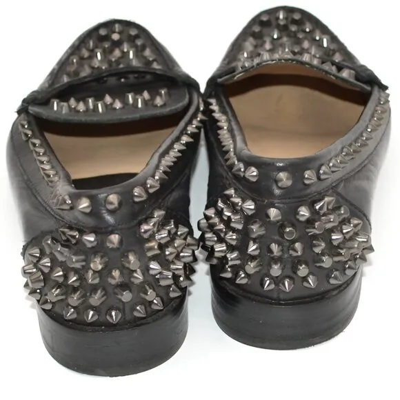 ZARA Spiked Studded Soft Black Real Genuine Leather Loafers Oxford Shoes 6.5