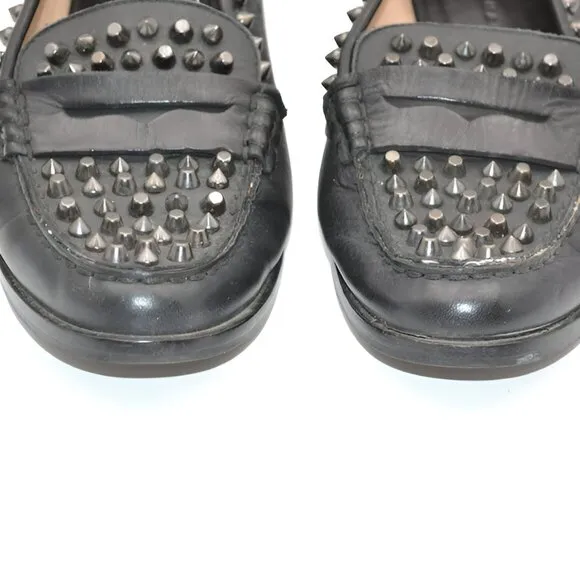 ZARA Spiked Studded Soft Black Real Genuine Leather Loafers Oxford Shoes 6.5