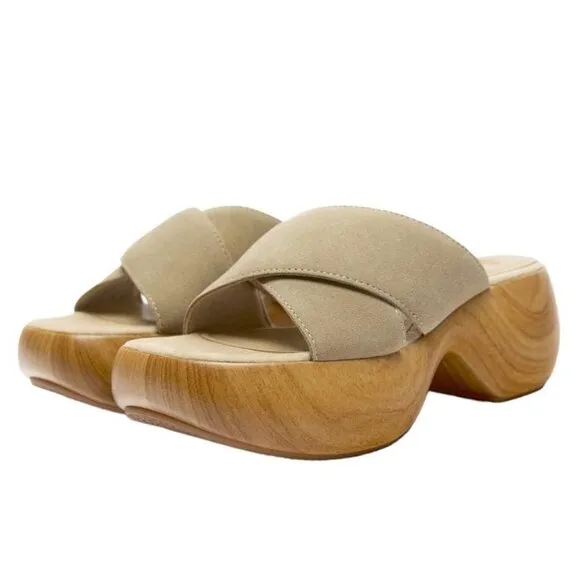 ZARA SPLIT SUEDE SANDALS SAND BROWN SIZE 5 | 3602/110