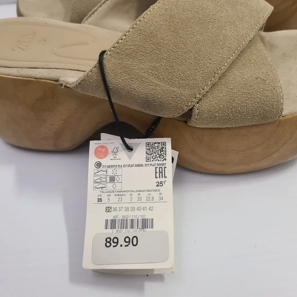 ZARA SPLIT SUEDE SANDALS SAND BROWN SIZE 5 | 3602/110