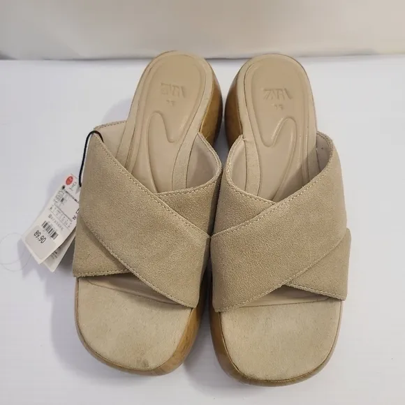 ZARA SPLIT SUEDE SANDALS SAND BROWN SIZE 5 | 3602/110