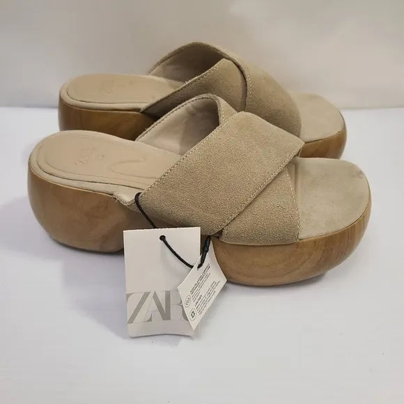 ZARA SPLIT SUEDE SANDALS SAND BROWN SIZE 5 | 3602/110