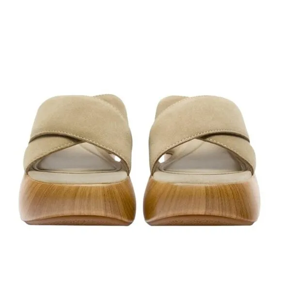 ZARA SPLIT SUEDE SANDALS SAND BROWN SIZE 5 | 3602/110
