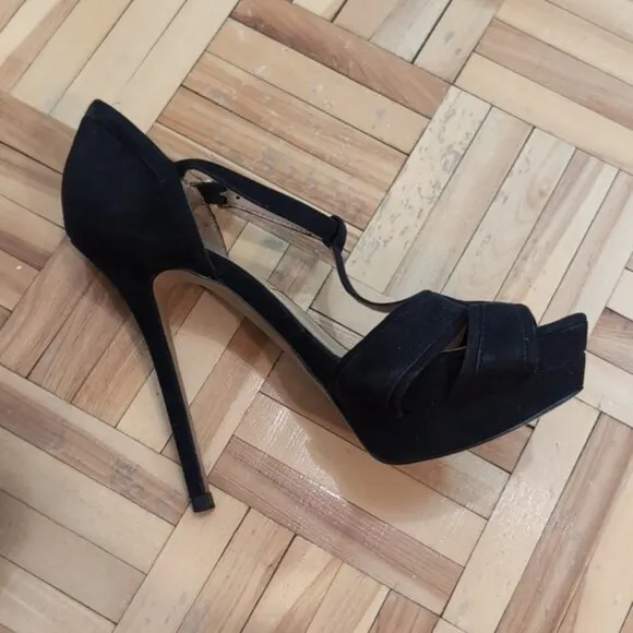 Zara suede platform 5&quot; heel T strap sandals size 38