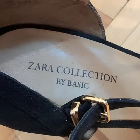 Zara suede platform 5&quot; heel T strap sandals size 38