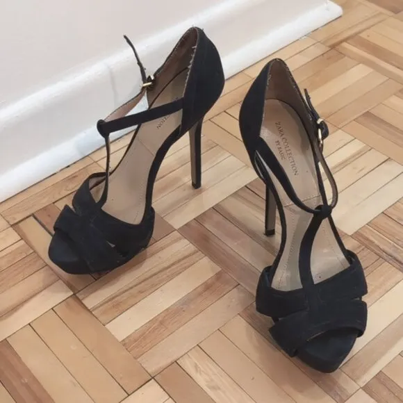 Zara suede platform 5&quot; heel T strap sandals size 38