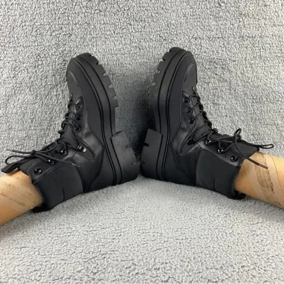 ZARA CHUNKY‎ Ankle Womens 9 Boots Black Combat Shoes Lace Up Platform Wedge