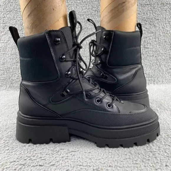ZARA CHUNKY‎ Ankle Womens 9 Boots Black Combat Shoes Lace Up Platform Wedge
