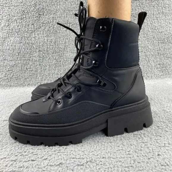 ZARA CHUNKY‎ Ankle Womens 9 Boots Black Combat Shoes Lace Up Platform Wedge