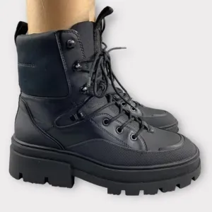 ZARA CHUNKY‎ Ankle Womens 9 Boots Black Combat Shoes Lace Up Platform Wedge