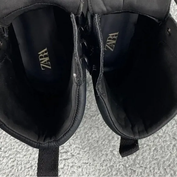 ZARA CHUNKY‎ Ankle Womens 9 Boots Black Combat Shoes Lace Up Platform Wedge
