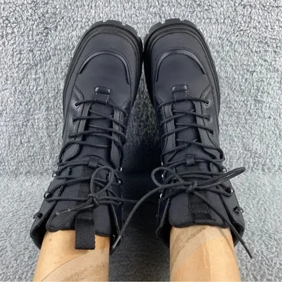 ZARA CHUNKY‎ Ankle Womens 9 Boots Black Combat Shoes Lace Up Platform Wedge