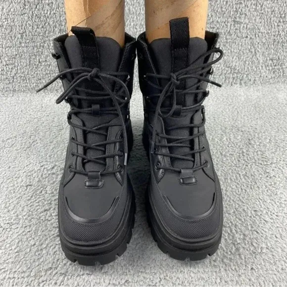 ZARA CHUNKY‎ Ankle Womens 9 Boots Black Combat Shoes Lace Up Platform Wedge
