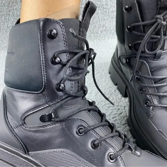 ZARA CHUNKY‎ Ankle Womens 9 Boots Black Combat Shoes Lace Up Platform Wedge