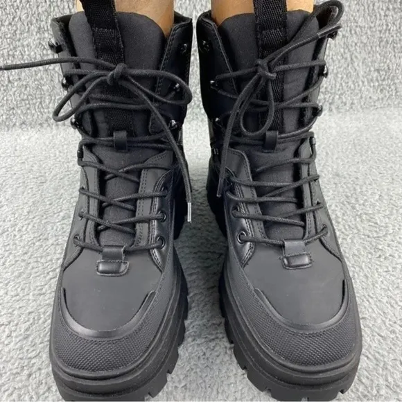ZARA CHUNKY‎ Ankle Womens 9 Boots Black Combat Shoes Lace Up Platform Wedge