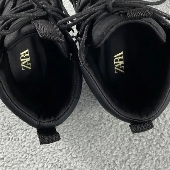 ZARA CHUNKY‎ Ankle Womens 9 Boots Black Combat Shoes Lace Up Platform Wedge