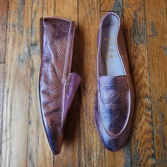 ZVELLE V Metallic Pink Crinkle Leather Moccasin Loafers
