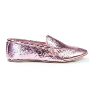 ZVELLE V Metallic Pink Crinkle Leather Moccasin Loafers