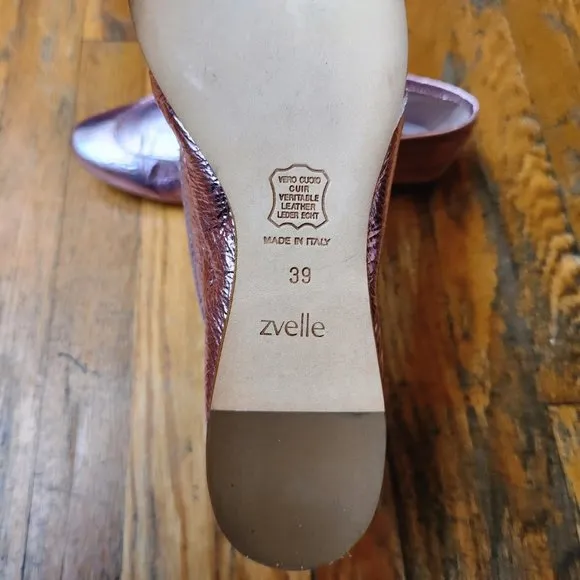 ZVELLE V Metallic Pink Crinkle Leather Moccasin Loafers