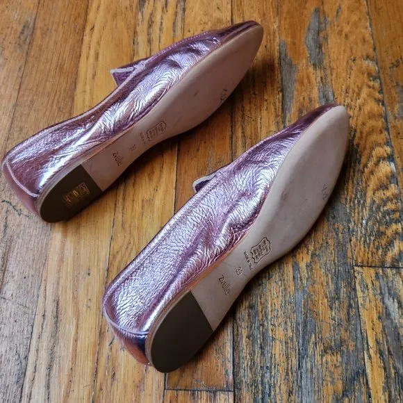 ZVELLE V Metallic Pink Crinkle Leather Moccasin Loafers